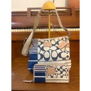 Coach Patchwork Signature‎ C Striped Crossbody Bag and Wallet Set Blue F23929
